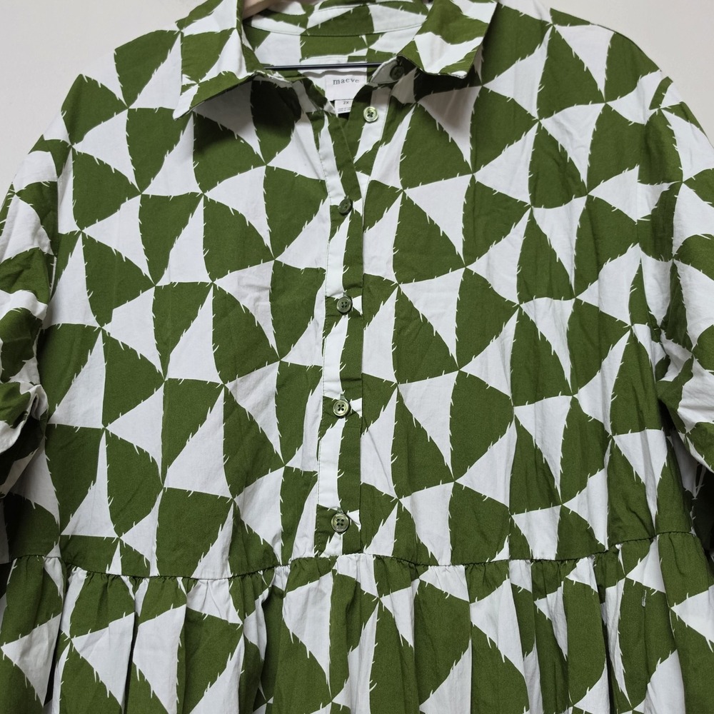 Anthropologie Maeve The Bettina Tiered Shirt Maxi Dress Moss Green Triangle 2X - Picture 4 of 8
